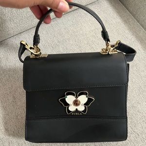 Black Furla Flower Bag - Crossover Purse